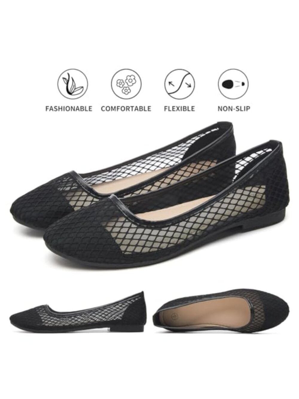 Knit Mesh Ballet Flats Memory Foam Slip On Comfortable Dress Shoes - Picture 5 of 6